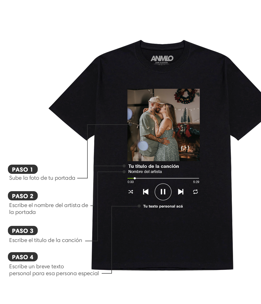 Polera personalizada con la foto que quieras y tu nombre de canción favorita